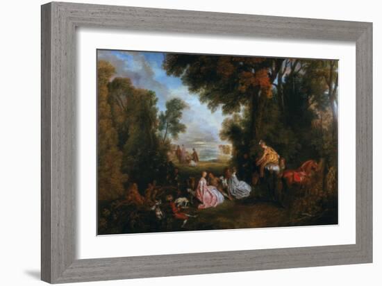 The Halt During the Chase (Rendez-Vous De Chasse), 1717-1720-Jean-Antoine Watteau-Framed Giclee Print