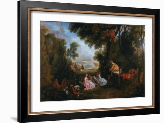 The Halt During the Chase (Rendez-Vous De Chasse), 1717-1720-Jean-Antoine Watteau-Framed Giclee Print