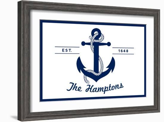 The Hamptons, New York - Blue and White Anchor-Lantern Press-Framed Art Print