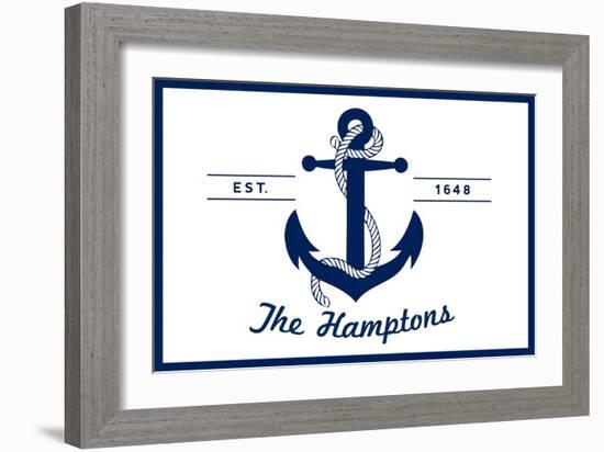 The Hamptons, New York - Blue and White Anchor-Lantern Press-Framed Art Print