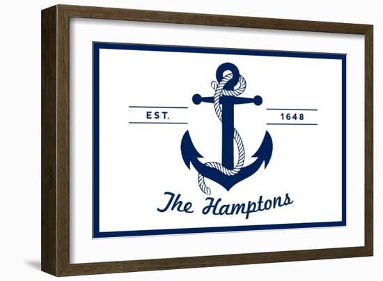 The Hamptons, New York - Blue and White Anchor-Lantern Press-Framed Art Print