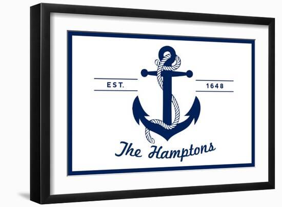 The Hamptons, New York - Blue and White Anchor-Lantern Press-Framed Art Print