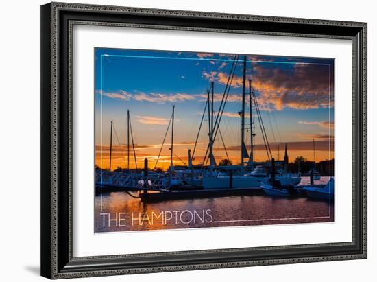 The Hamptons, New York - Boats at Sunset-Lantern Press-Framed Art Print