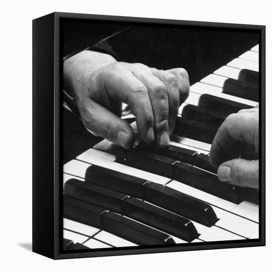 The Hands of Pianist Josef Hofmann on Piano Keyboard-Gjon Mili-Framed Premier Image Canvas