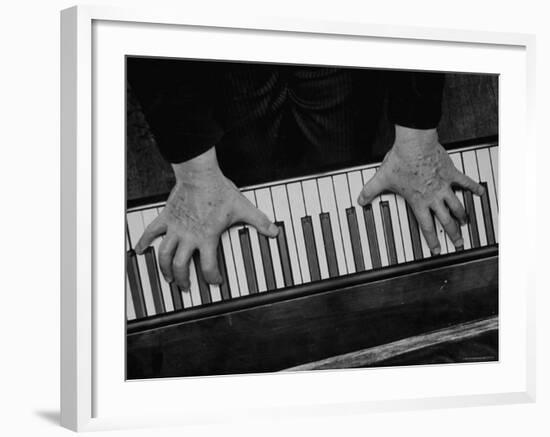 The Hands of Pianist Josef Hofmann Photographed from Above to Show the Reach of His Small Hands-Gjon Mili-Framed Premium Photographic Print