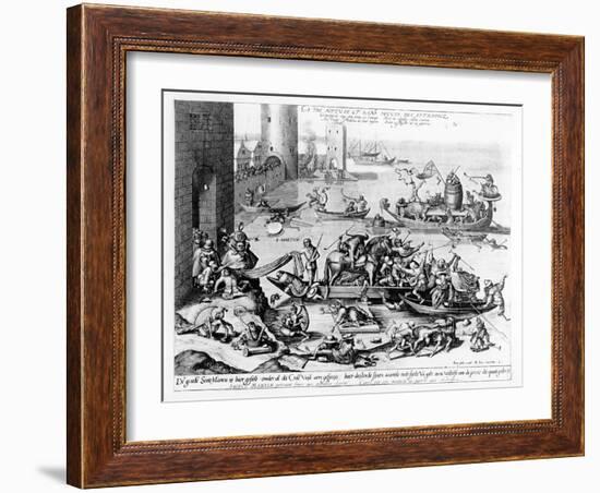 The Happy and Trouble Free Life of the Cripple (Engraving) (B/W Photo)-Hieronymus Bosch-Framed Giclee Print