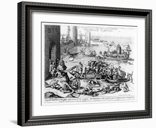 The Happy and Trouble Free Life of the Cripple (Engraving) (B/W Photo)-Hieronymus Bosch-Framed Giclee Print