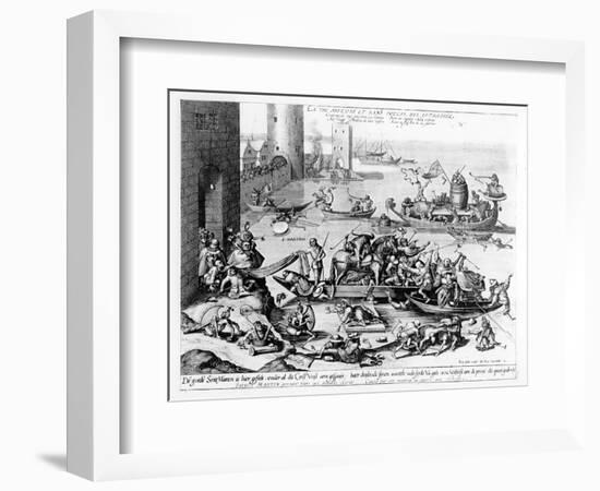 The Happy and Trouble Free Life of the Cripple (Engraving) (B/W Photo)-Hieronymus Bosch-Framed Premium Giclee Print