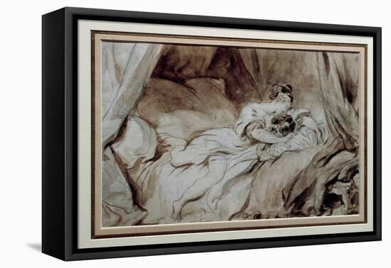 The Happy Moment A Couple Stroking Each Other in a Bed, 18Th Century (Watercolour)-Jean-Honore Fragonard-Framed Premier Image Canvas