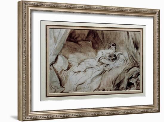The Happy Moment A Couple Stroking Each Other in a Bed, 18Th Century (Watercolour)-Jean-Honore Fragonard-Framed Giclee Print