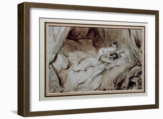 The Happy Moment A Couple Stroking Each Other in a Bed, 18Th Century (Watercolour)-Jean-Honore Fragonard-Framed Giclee Print