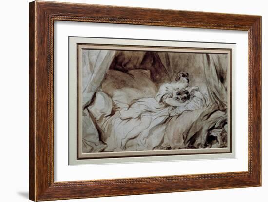 The Happy Moment A Couple Stroking Each Other in a Bed, 18Th Century (Watercolour)-Jean-Honore Fragonard-Framed Giclee Print