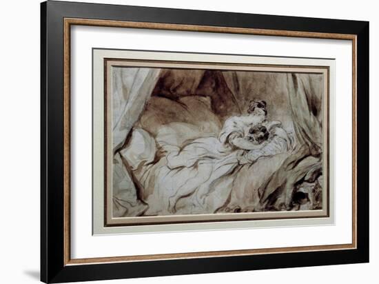 The Happy Moment A Couple Stroking Each Other in a Bed, 18Th Century (Watercolour)-Jean-Honore Fragonard-Framed Giclee Print