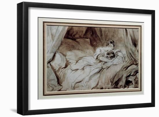 The Happy Moment A Couple Stroking Each Other in a Bed, 18Th Century (Watercolour)-Jean-Honore Fragonard-Framed Giclee Print