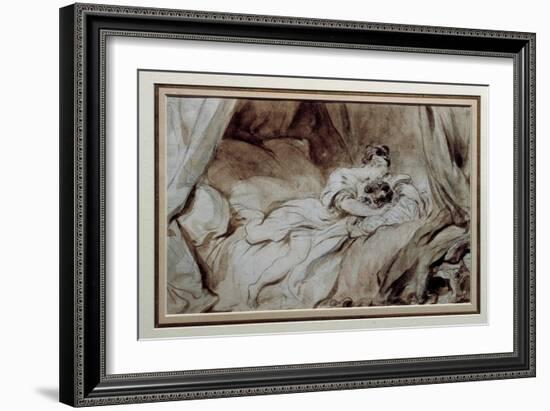 The Happy Moment A Couple Stroking Each Other in a Bed, 18Th Century (Watercolour)-Jean-Honore Fragonard-Framed Giclee Print