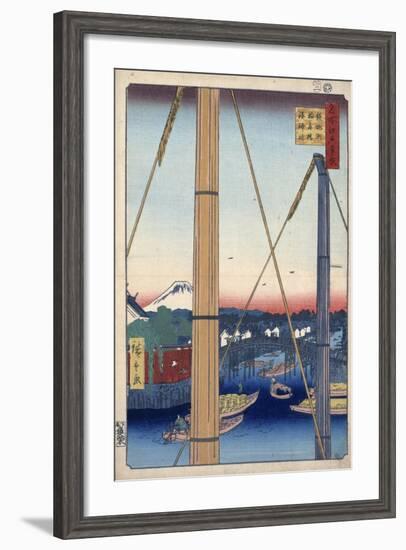 The Harbor Shrine and Inari Bridge at Teppozu, (One Hundred Famous Views of Ed), 1856-1858-Utagawa Hiroshige-Framed Giclee Print