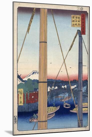 The Harbor Shrine and Inari Bridge at Teppozu, (One Hundred Famous Views of Ed), 1856-1858-Utagawa Hiroshige-Mounted Giclee Print