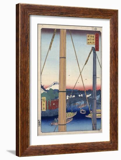 The Harbor Shrine and Inari Bridge at Teppozu, (One Hundred Famous Views of Ed), 1856-1858-Utagawa Hiroshige-Framed Giclee Print