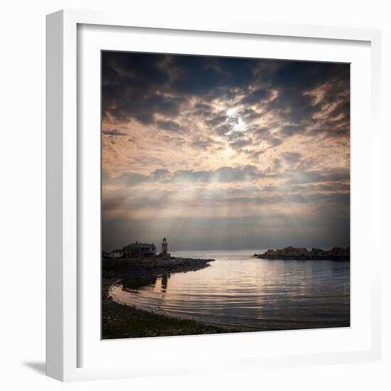 The Harbour and Lighthouse at Portpatrick, Dumfries and Galloway, Scotland, on a Stormy Day..-Travellinglight-Framed Photographic Print
