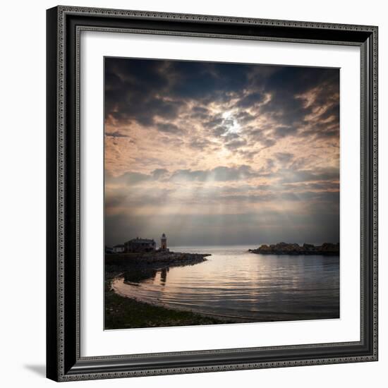 The Harbour and Lighthouse at Portpatrick, Dumfries and Galloway, Scotland, on a Stormy Day..-Travellinglight-Framed Photographic Print