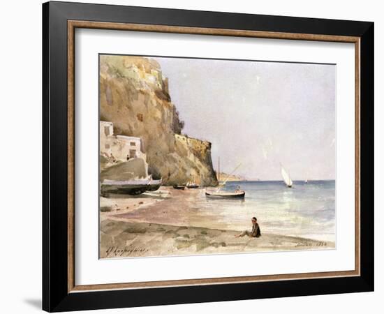 The Harbour of Sorrento, 1864 (W/C)-Henri-Joseph Harpignies-Framed Giclee Print