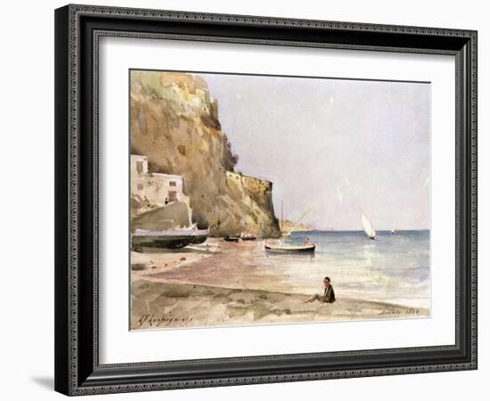 The Harbour of Sorrento, 1864 (W/C)-Henri-Joseph Harpignies-Framed Giclee Print