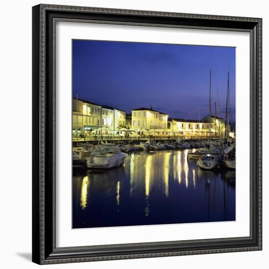 The Harbour with Restaurants at Dusk, St. Martin, Ile de Re, Poitou-Charentes, France, Europe-Stuart Black-Framed Photographic Print