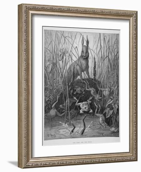 The Hare and the Frogs, from 'The Fables' of La Fontaine, Engraved by Stephane Pannemaker…-Gustave Doré-Framed Giclee Print