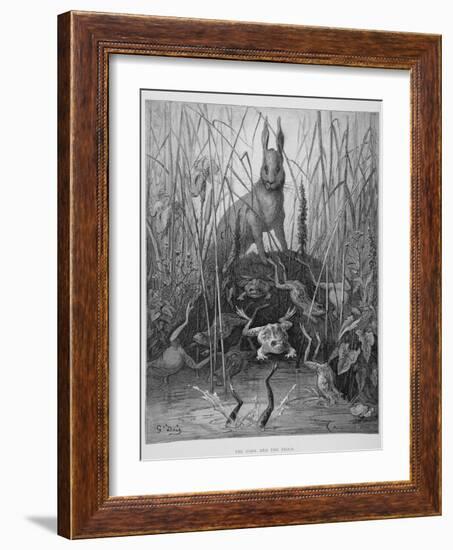 The Hare and the Frogs, from 'The Fables' of La Fontaine, Engraved by Stephane Pannemaker…-Gustave Doré-Framed Giclee Print