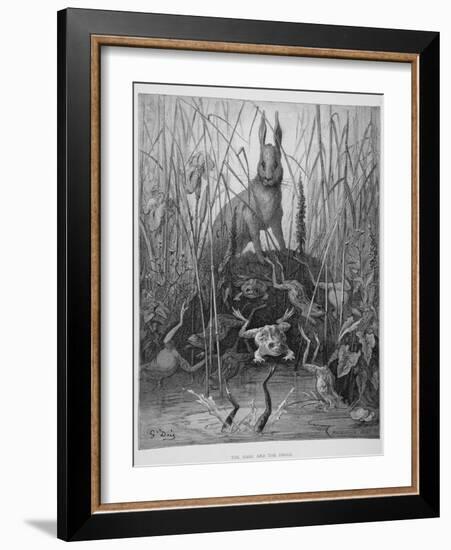 The Hare and the Frogs, from 'The Fables' of La Fontaine, Engraved by Stephane Pannemaker…-Gustave Doré-Framed Giclee Print