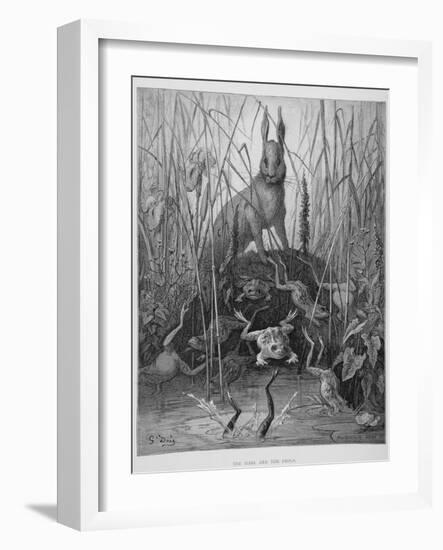 The Hare and the Frogs, from 'The Fables' of La Fontaine, Engraved by Stephane Pannemaker…-Gustave Doré-Framed Giclee Print