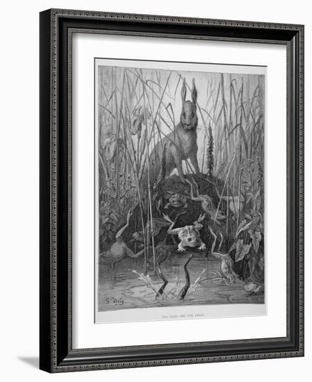 The Hare and the Frogs, from 'The Fables' of La Fontaine, Engraved by Stephane Pannemaker…-Gustave Doré-Framed Giclee Print