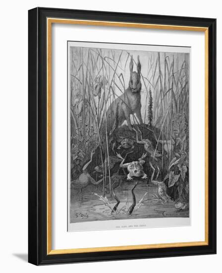 The Hare and the Frogs, from 'The Fables' of La Fontaine, Engraved by Stephane Pannemaker…-Gustave Doré-Framed Giclee Print