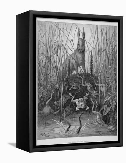 The Hare and the Frogs, from 'The Fables' of La Fontaine, Engraved by Stephane Pannemaker…-Gustave Doré-Framed Premier Image Canvas