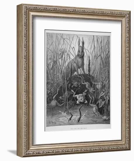 The Hare and the Frogs, from 'The Fables' of La Fontaine, Engraved by Stephane Pannemaker…-Gustave Doré-Framed Giclee Print