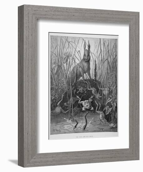 The Hare and the Frogs, from 'The Fables' of La Fontaine, Engraved by Stephane Pannemaker…-Gustave Doré-Framed Giclee Print