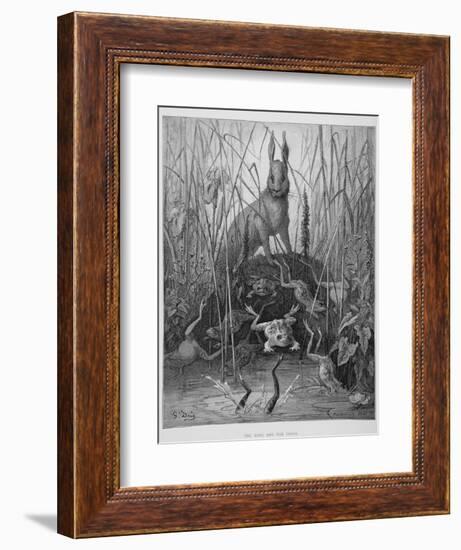 The Hare and the Frogs, from 'The Fables' of La Fontaine, Engraved by Stephane Pannemaker…-Gustave Doré-Framed Giclee Print