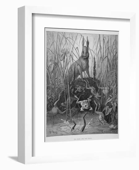 The Hare and the Frogs, from 'The Fables' of La Fontaine, Engraved by Stephane Pannemaker…-Gustave Doré-Framed Giclee Print