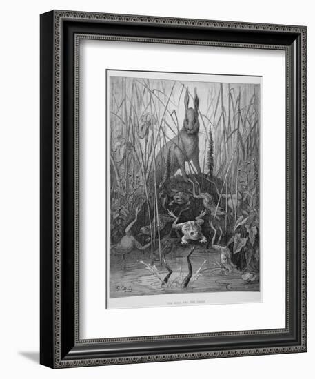 The Hare and the Frogs, from 'The Fables' of La Fontaine, Engraved by Stephane Pannemaker…-Gustave Doré-Framed Giclee Print