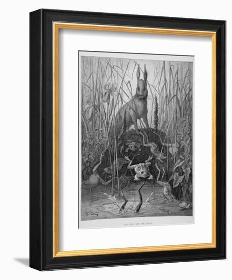 The Hare and the Frogs, from 'The Fables' of La Fontaine, Engraved by Stephane Pannemaker…-Gustave Doré-Framed Giclee Print