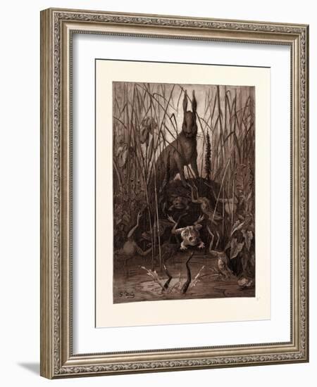 The Hare and the Frogs-Gustave Dore-Framed Giclee Print