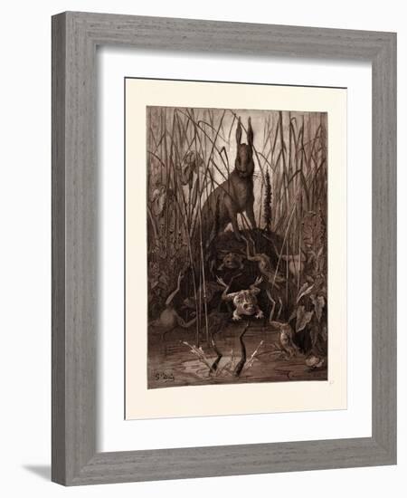 The Hare and the Frogs-Gustave Dore-Framed Giclee Print