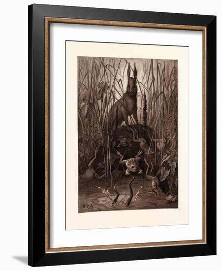 The Hare and the Frogs-Gustave Dore-Framed Giclee Print