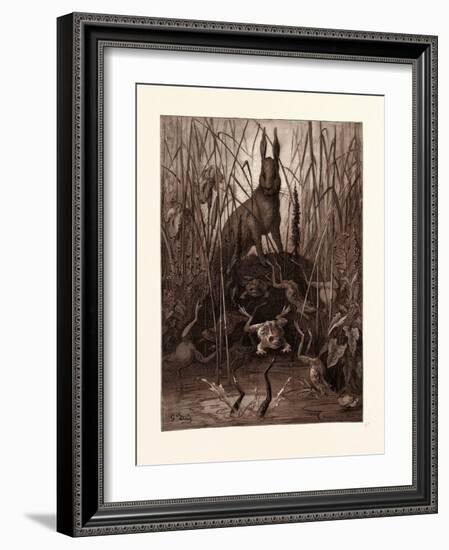 The Hare and the Frogs-Gustave Dore-Framed Giclee Print