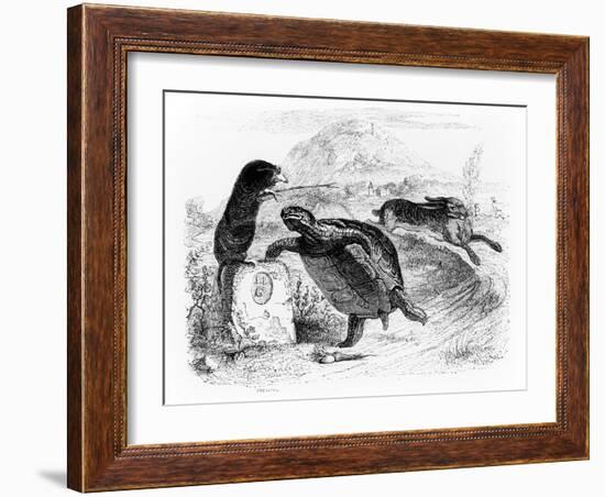 The Hare and the Tortoise, Illustration for 'Fables' of La Fontaine, Published by H. Fournier…-J.J. Grandville-Framed Giclee Print