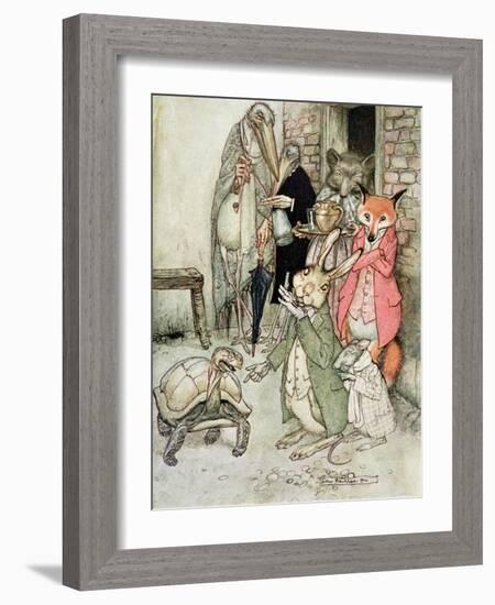 The Hare and the Tortoise, Illustration from 'Aesop's Fables', Published by Heinemann, 1912-Arthur Rackham-Framed Giclee Print