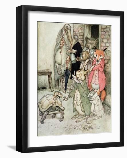 The Hare and the Tortoise, Illustration from 'Aesop's Fables', Published by Heinemann, 1912-Arthur Rackham-Framed Giclee Print