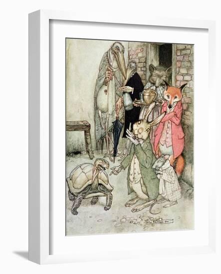 The Hare and the Tortoise, Illustration from 'Aesop's Fables', Published by Heinemann, 1912-Arthur Rackham-Framed Giclee Print