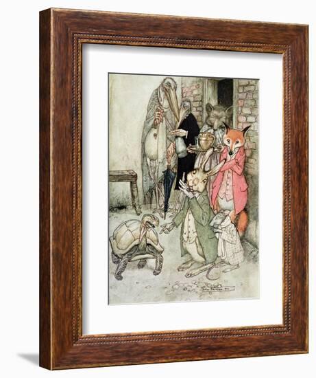 The Hare and the Tortoise, Illustration from 'Aesop's Fables', Published by Heinemann, 1912-Arthur Rackham-Framed Premium Giclee Print