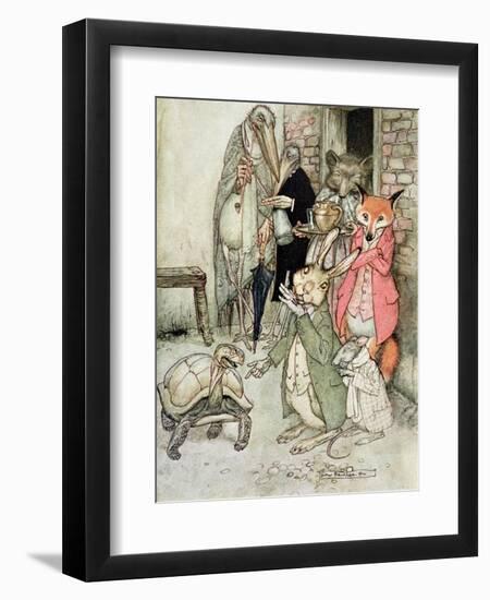 The Hare and the Tortoise, Illustration from 'Aesop's Fables', Published by Heinemann, 1912-Arthur Rackham-Framed Premium Giclee Print